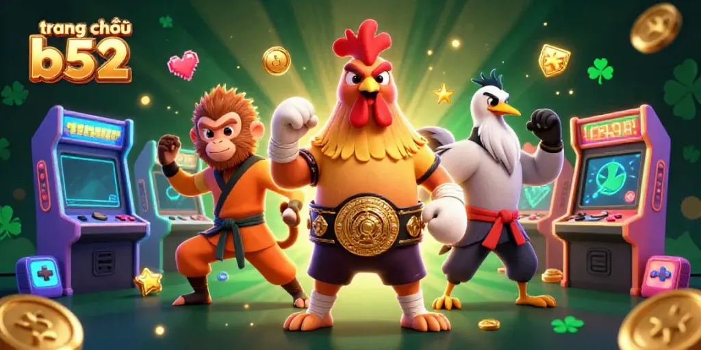 Experience the thrill of gaming at trang chủ b52 with a vibrant 3D illustration showcasing dynamic casino characters.
