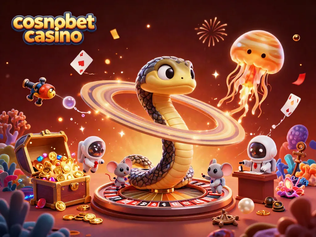 Bet on exciting games at Cosmobet casino with a vibrant 3D cosmic illustration.