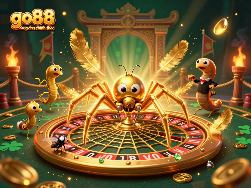 place bets at go88 trang chu chinh thuc with a golden spider and centipede in a vibrant casino scene