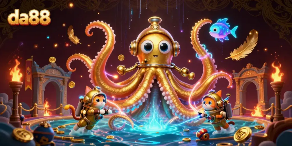 Engage in thrilling gameplay at da88 with a mystical scene featuring a kraken in a treasure ocean.