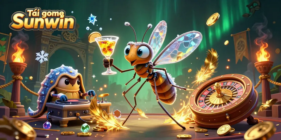 Engage with the vibrant scene of Tải game Sunwin, featuring a casino mascot and a dynamic DJ.