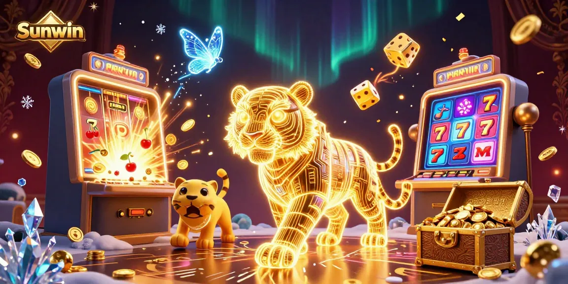 Experience the thrilling Sunwin casino adventure with vibrant slot machines and golden tiger energy.