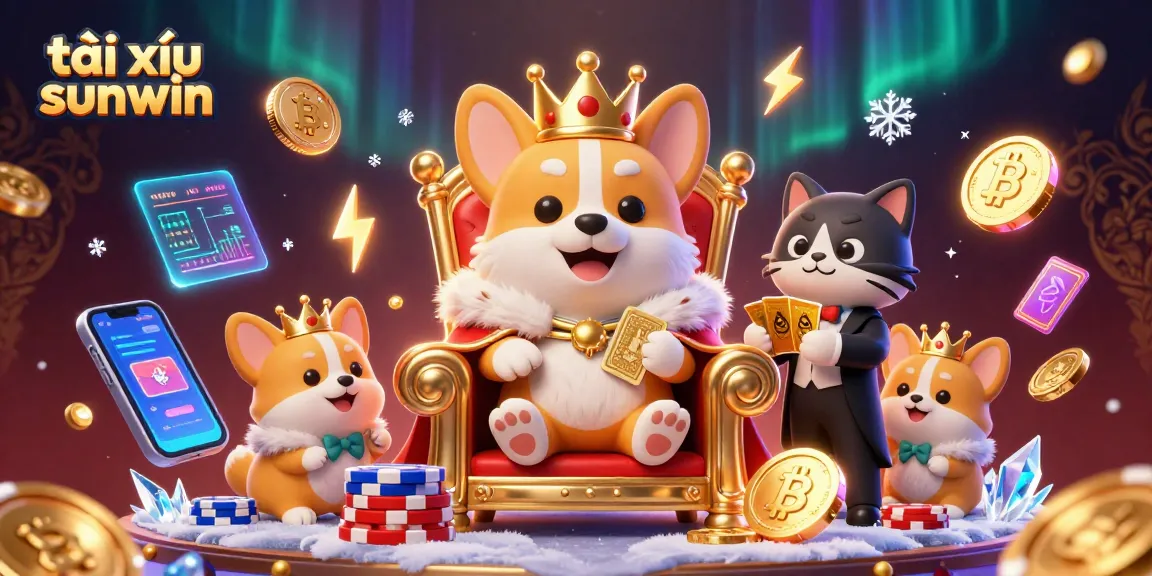 Engage in tài xỉu sunwin with vibrant visuals of royal corgi and luxury casino elements.