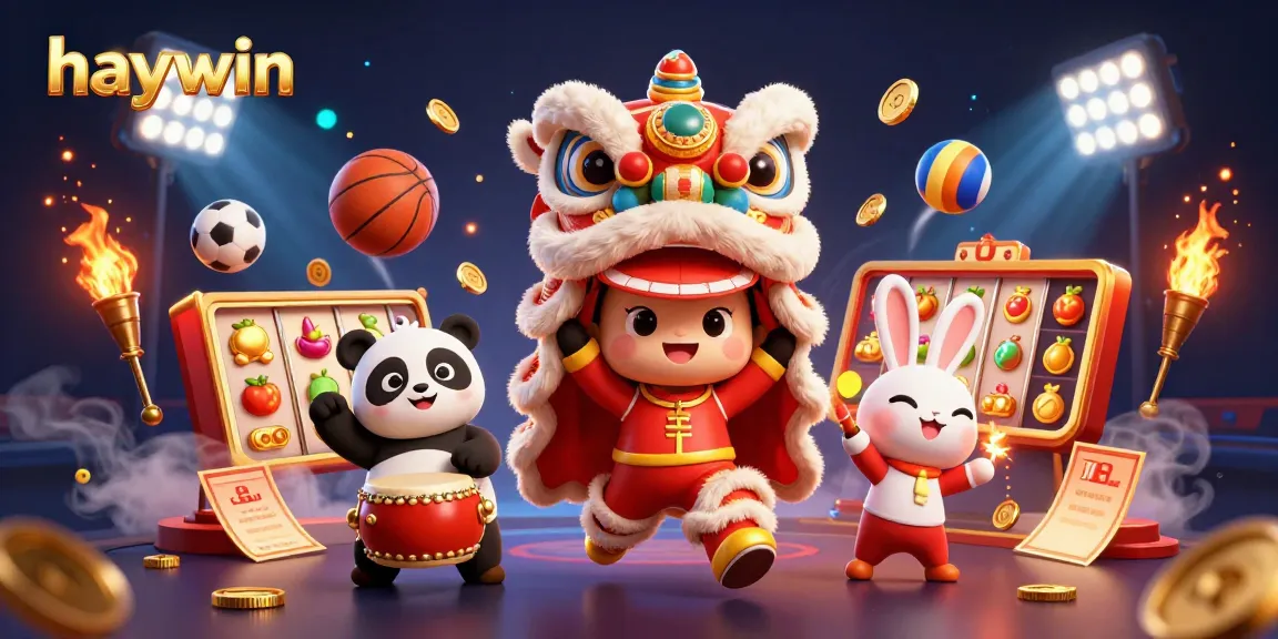 Haywin's thrilling casino scene showcases vibrant characters and dynamic gaming action with golden jackpots.