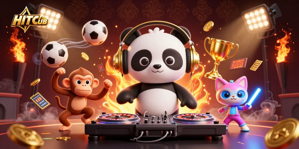 Engaging HITCLUB scene with a DJ panda and characters amidst vibrant casino elements, showcasing excitement and fun.