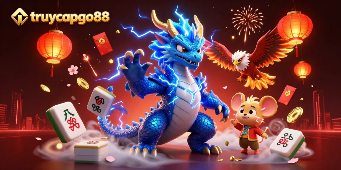 Engage with the exciting world of truycapgo88 through a vibrant 3D illustration showcasing dynamic casino elements and animated characters.